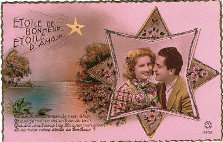 carte ancienne couple d'amoureux
